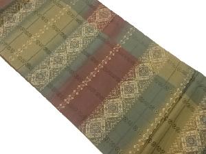 格子に花菱模様織出し全通袋帯